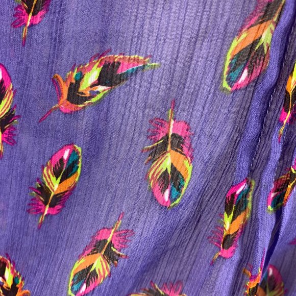 Mossimo Large Blouse Feather Purple Boho Semi Sheer Juniors - Picture 4 of 5